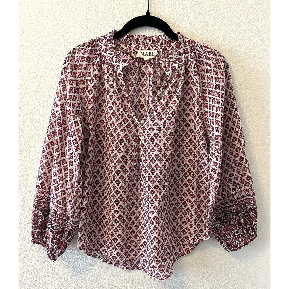 M.A.B.E Women's Blouse Size XS Cotton Viti Printed Top Whimsical Cottage Boho
